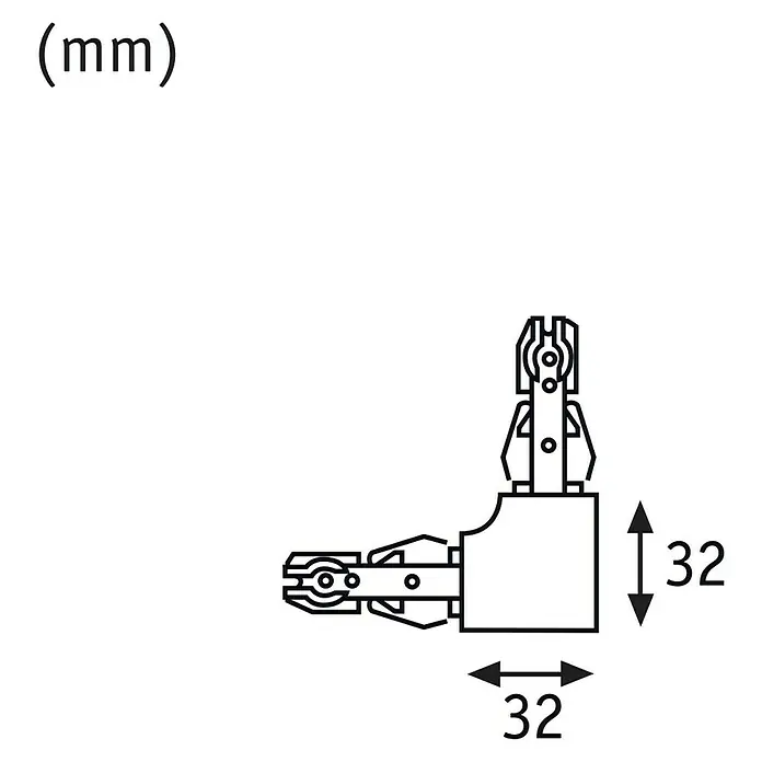 Paulmann URail L-Verbinder - L x B x H: 62 x 62 x 18 mm, Signalweiß - Abbildung eines Eckverbinders mit den Maßen 32 x 32 mm zur Veranschaulichung der Produktabmessungen.