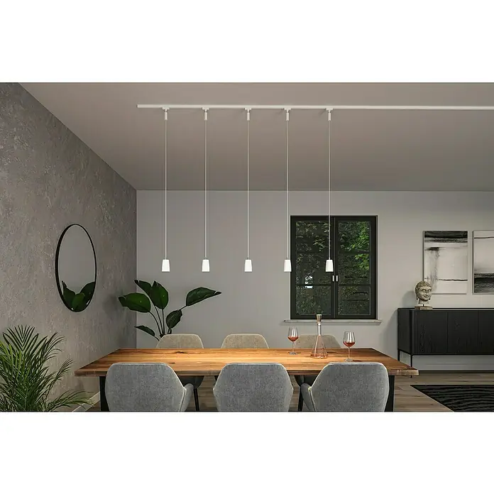 Paulmann URail Pendelleuchte Cover - Ø x H: 6,5 x 122 cm, Signalweiß - Die Pendelleuchten über dem Esstisch spenden warmes Licht. Die modernen Leuchten sind ein echter Hingucker im Esszimmer.