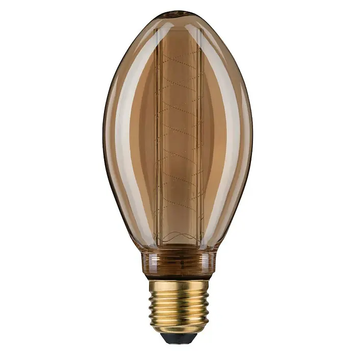 Paulmann LED-Lampe Inner Glow Edition Spiral - Dimmbar, Warmweiß, 120 lm, 7,5 cm - Nahaufnahme einer bernsteinfarbenen Edison-Glühbirne mit dekorativem Glühfaden, die ein warmes, vintage inspiriertes Licht ausstrahlt.