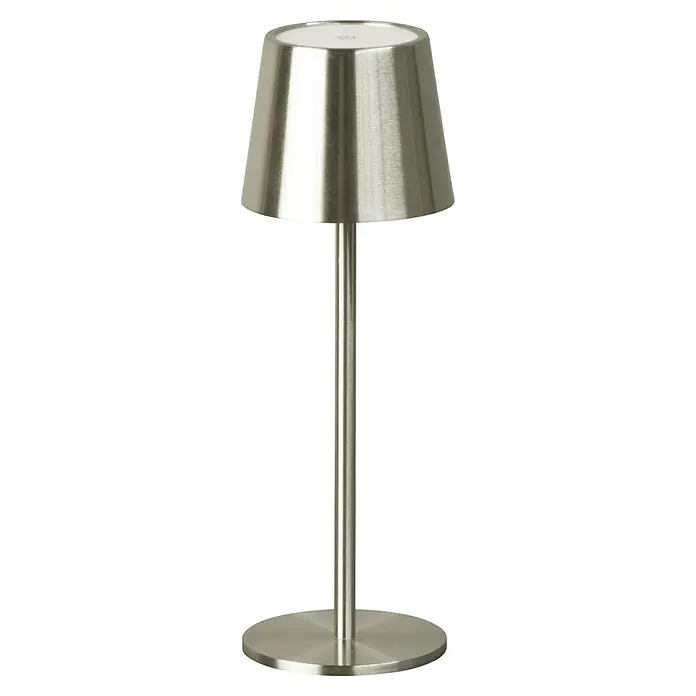 FHL easy Akku-Tischleuchte Roxi - 1,5 W, L x B x H: 9 x 9 x 27,5 cm, Silber, Warmweiß - Schlichte, silberfarbene Tischleuchte mit konischem Lampenschirm und kreisrundem Fuß. Ideal für eine gemütliche Atmosphäre.