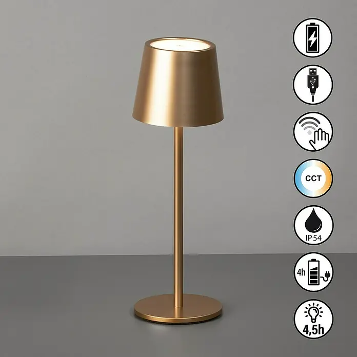 FHL easy Akku-Tischleuchte Roxi - 1,5 W, L x B x H: 9 x 9 x 27,5 cm, Coffee, Warmweiß - Elegante goldene Tischleuchte mit Touch-Bedienung und Akku für stimmungsvolle Beleuchtung. Kabellose Flexibilität für jeden Raum.