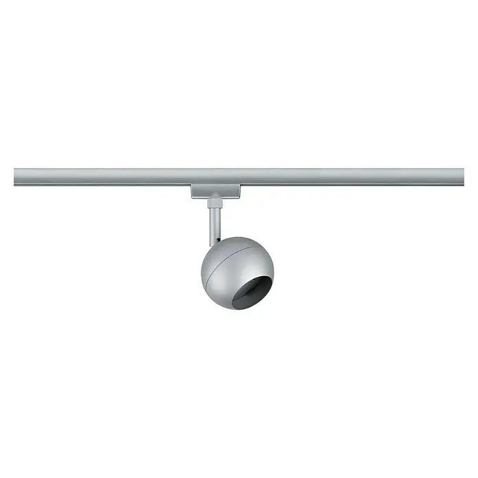 Paulmann URail LED-Spot Tup - 10 W, Chrom matt, Ø x H: 8 x 15,9 cm - Eine silberne Kugel-förmige Schienenleuchte an einer silbernen Schiene. Sie spendet gerichtetes Licht und ist modern.
