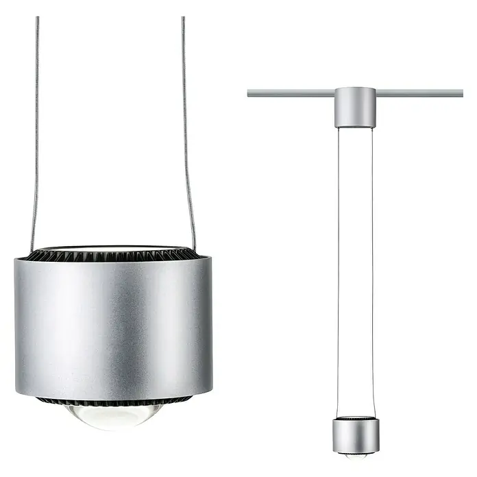 Paulmann URail LED-Pendelleuchte Aldan - Neutralweiß, Chrom matt, Ø x H: 10 x 150 cm, 4.000 K - Silberne Hängelampe mit futuristischem Design und klare Linienführung, ideal für moderne Innenräume.
