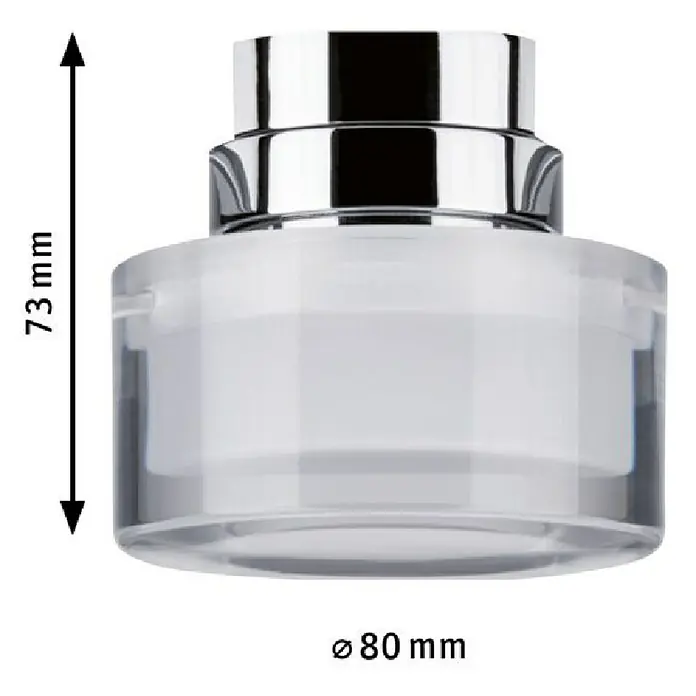 Paulmann URail LED-Spot Topa Dot - Chrom matt, Ø x H: 8 x 13 cm - Bild einer transparenten 80-mm-Cremetiegel mit silbernem Deckel. Die Höhe des Tieges beträgt 73 mm.