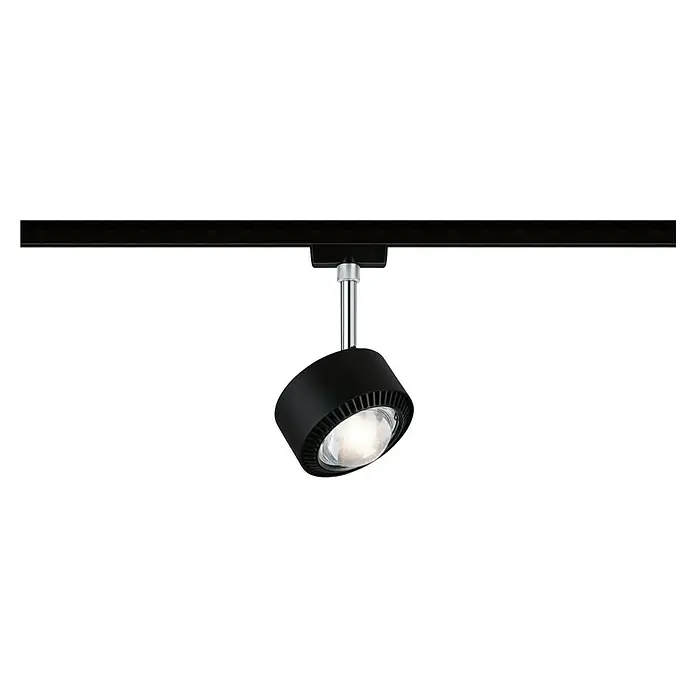 Paulmann URail LED-Spot Aldan - Schwarz matt, Neutralweiß, Ø x H: 9,8 x 17 cm - Schwarz-silberne Track-Leuchte mit hellem Licht.