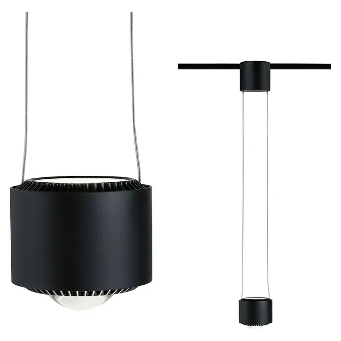 Paulmann URail LED-Pendelleuchte Aldan - Neutralweiß, Schwarz matt, Ø x H: 10 x 150 cm, 4.000 K - Schwarze LED-Hängeleuchte mit zylindrischem Design und fokussiertem Lichtaustritt, ideal für moderne Innenräume.