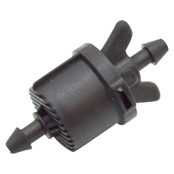 Gotero lineal microtubo - Caudal de agua máx.: 4 l/h, 5 ud. - Primer plano de un filtro de riego negro diseñado para sistemas de goteo, evitando obstrucciones y asegurando una vida útil más larga.
