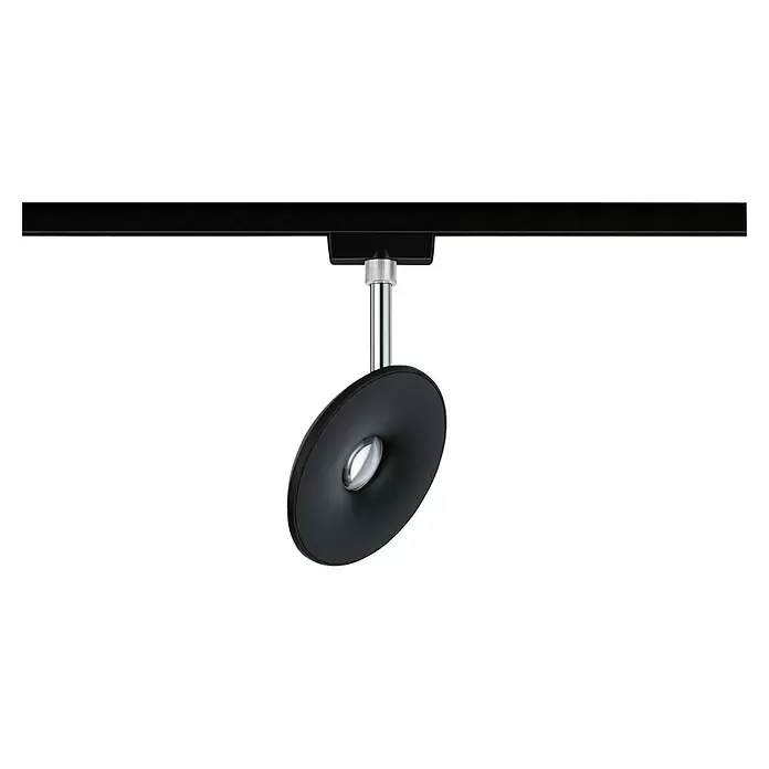 Paulmann URail LED-Spot Sphere - Schwarz matt, L x B x H: 3,2 x 11,98 x 18,3 cm - Moderne schwarze Stromschienenleuchte mit rundem Kopf und Chromstiel, an eine Schiene angeschlossen.
