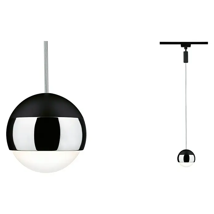 Paulmann URail LED-Pendelleuchte Capsule II - Warmweiß, Schwarz matt, Ø x H: 8,7 x 130 cm - Stilvolle Pendelleuchte mit einem runden Schirm in Schwarz und Chrom, die ein modernes und elegantes Ambiente schafft.