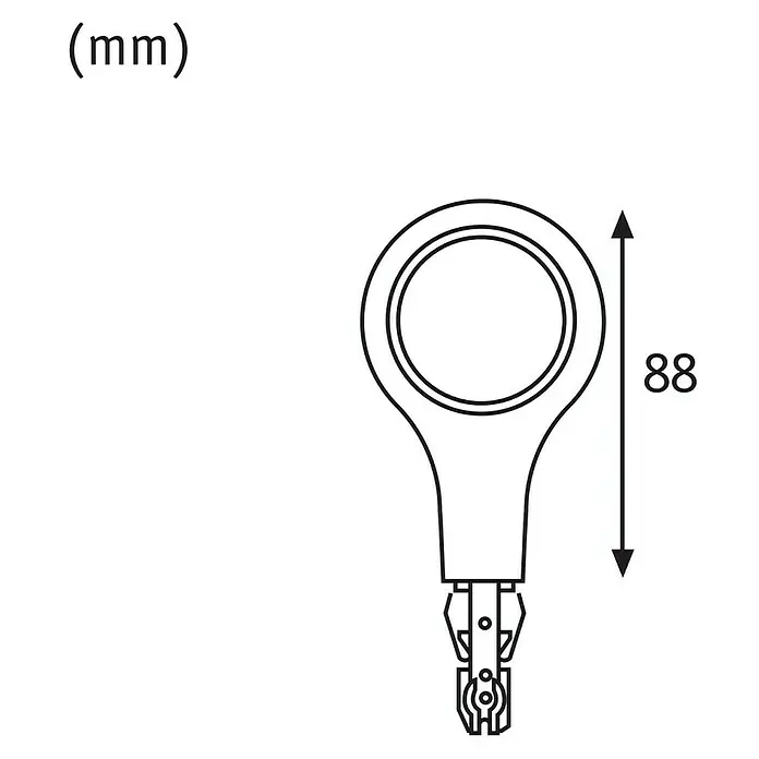 Paulmann URail Endkappe LED - Schwarz matt, 5,8 W, L x B x H: 141 x 57 x 27 mm - Produktbild mit Maßangabe: Die Gesamthöhe des Produkts beträgt 88 mm. Ideal für technische Zeichnungen und Produktinformationen.