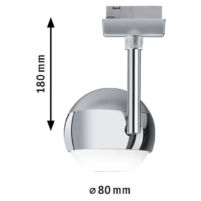 Paulmann URail LED-Spot Capsule II - Chrom matt, 8 x 8,7 x 21 cm, Neutralweiß - Produktbild einer verchromten Kugel-Deckenleuchte mit den Maßen 180 mm Höhe und 80 mm Durchmesser, ideal für moderne Innenräume.