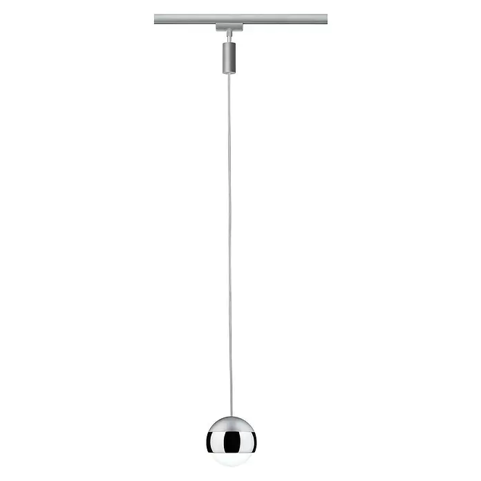 Paulmann URail LED-Pendelleuchte Capsule II - Neutralweiß, Chrom matt, Ø x H: 8,7 x 130 cm - Moderne, verchromte Kugel-Pendelleuchte, von einer silbernen Schiene abgehängt. Die untere Hälfte leuchtet.