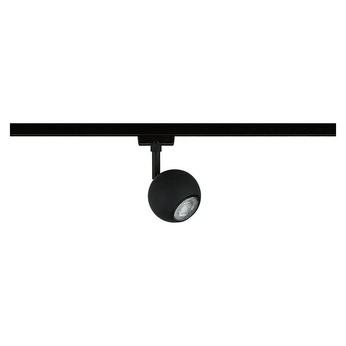 Paulmann URail LED-Spot Tup - 10 W, Schwarz matt, Ø x H: 8 x 15,9 cm - Eine elegante, schwarze Kugel-förmige Leuchte, die an einer schwarzen Schiene befestigt ist, strahlt modernes Design aus.