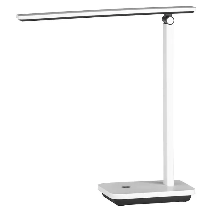 Eglo LED-Tischleuchte Iniesta - 3,6 W, L x B x H: 33 x 3,5 x 35 cm, Weiß, Warmweiß - Elegante weiße LED-Schreibtischlampe mit rechteckigem Leuchtbalken und Basis mit kabelloser Ladefunktion.