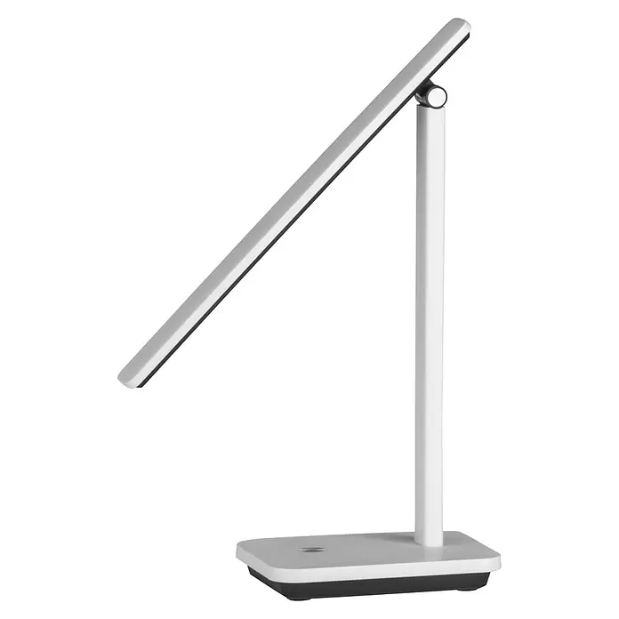 Eglo LED-Tischleuchte Iniesta - 3,6 W, L x B x H: 33 x 3,5 x 35 cm, Weiß, Warmweiß - Weiße und graue Schreibtischlampe mit quadratischem Fuß und verstellbarem, rechteckigem Lichtbalken.