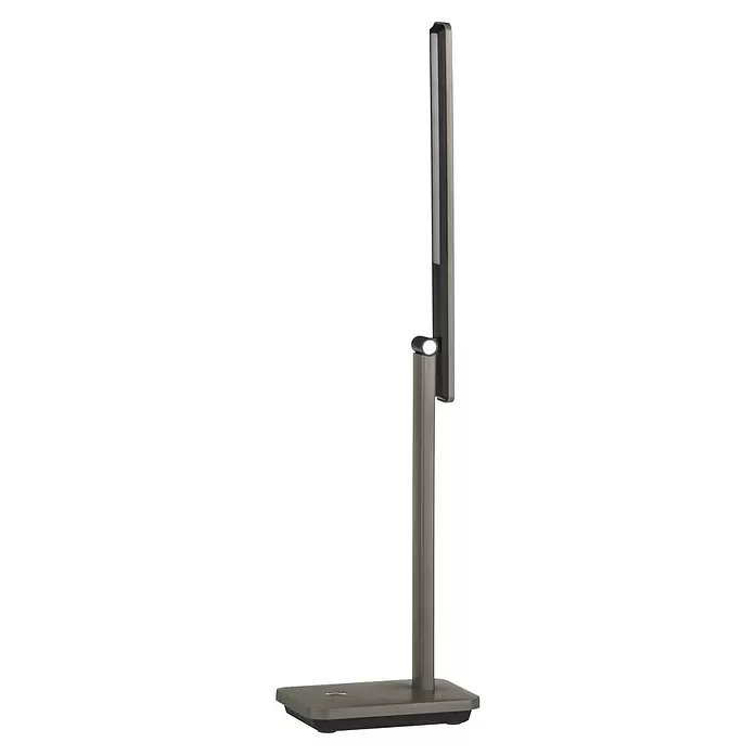 Eglo LED-Tischleuchte Iniesta - 3,6 W, L x B x H: 33 x 3,5 x 35 cm, Cappuccino, Warmweiß - Elegante, moderne LED-Schreibtischlampe in Metallic-Grau mit vertikaler Lichtleiste und rechteckigem Fuß.