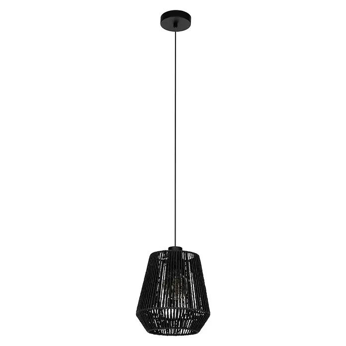Eglo Persley LED-Pendelleuchte Persley - 60 W, Ø x H: 22 x 110 cm, Anzahl Leuchtmittel: 1 Stk. - Eine einzelne, elegante Pendelleuchte mit einem schwarzen Seilgeflecht-Schirm, die ein modernes und doch warmes Ambiente bietet.