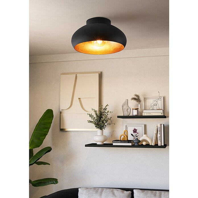 Eglo Plafondlamp Mogano 2 (l x b x h: 28 x 28 x 17,5 cm, Zwart, Goud) | BAUHAUS