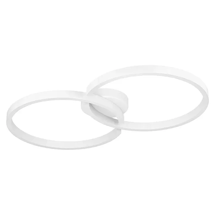 Eglo LED-Deckenleuchte Amandolo - 19,5 W, L x B x H: 67 x 38 x 6,5 cm, Weiß, RGB - Zwei glänzende weiße ineinandergreifende Ringe, die ein abstraktes Designelement bilden.