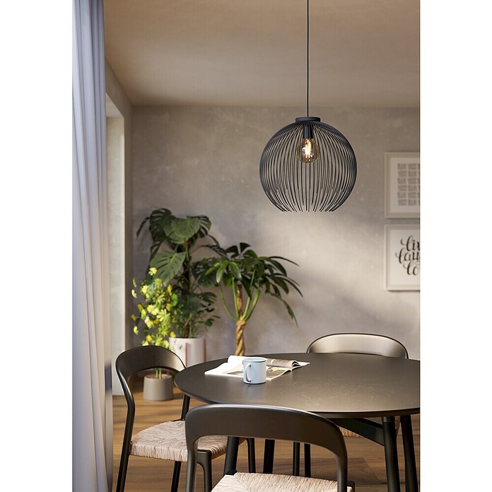 Eglo Venezuela Lámpara colgante redonda (40 W, Ø x Al: 40 x 110 cm, Negro, Negro, E27) | BAUHAUS