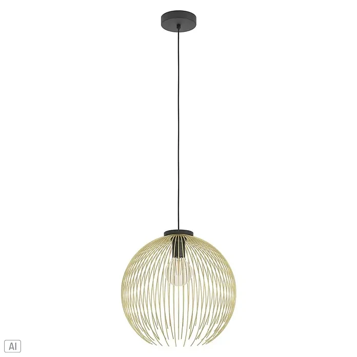 Eglo Venezuela Pendelleuchte rund - 40 W, Ø x H: 40 x 110 cm, Gold, Schwarz/Gold, E27 - Elegante Pendelleuchte mit goldenem Drahtgeflecht. Das Design ist modern und verleiht jedem Raum einen Hauch von Stil.