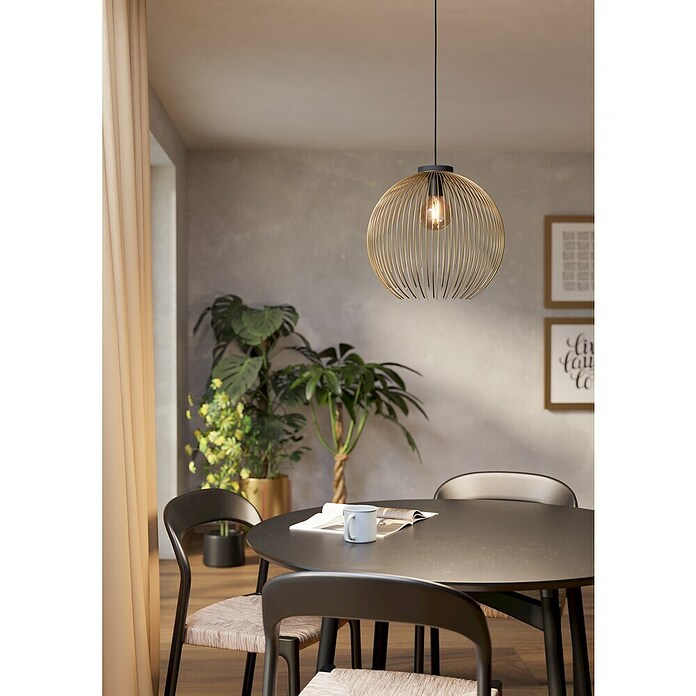 Eglo Venezuela Lámpara colgante redonda (40 W, Ø x Al: 40 x 110 cm, Oro, Negro, E27) | BAUHAUS