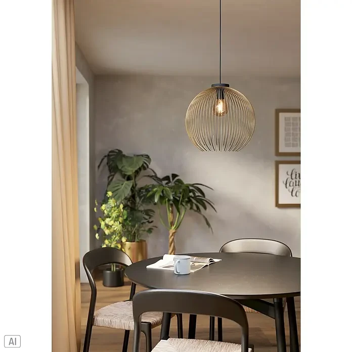 Eglo Venezuela Pendelleuchte rund - 40 W, Ø x H: 40 x 110 cm, Gold, Schwarz/Gold, E27 - Einrichten mit Stil: Elegante goldene Pendelleuchte mit filigranem Design als Blickfang über dem Esstisch.