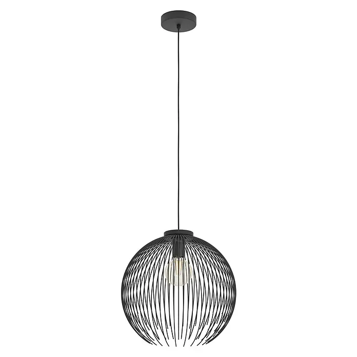 Eglo Venezuela Pendelleuchte rund - 40 W, Ø x H: 40 x 110 cm, Schwarz, Schwarz, E27 - Schwarze Pendelleuchte mit kugelförmigem Lampenschirm aus Metalldraht, die ein warmes Licht ausstrahlt.\n