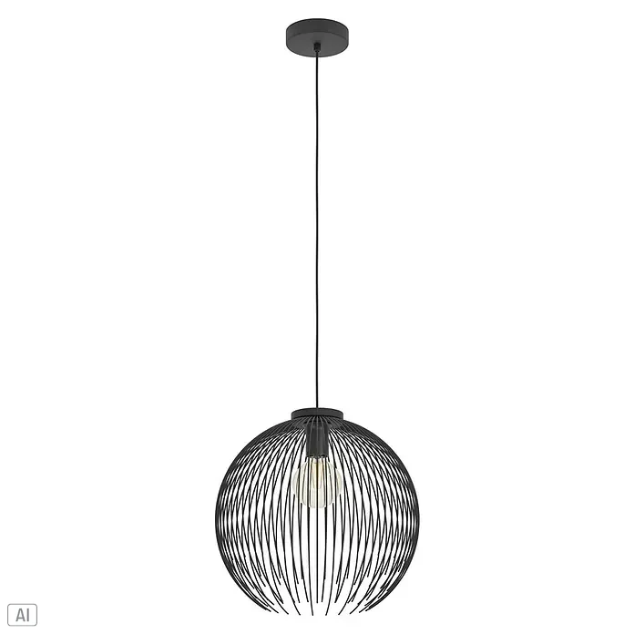Eglo Venezuela Pendelleuchte rund - 40 W, Ø x H: 40 x 110 cm, Schwarz, Schwarz, E27 - Schwarze Pendelleuchte mit kugelförmigem Lampenschirm aus Metalldraht, die ein warmes Licht ausstrahlt.\n