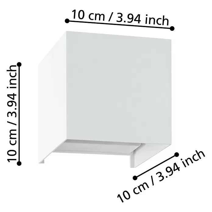 Eglo LED-Wandleuchte Valmontone - 1,5 W, L x B x H: 10 x 10 x 10 cm, Weiß, Warmweiß - Weißes würfelförmiges Wandleuchte, 10 cm / 3.94 Zoll pro Seite.