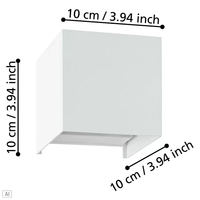 Eglo LED-Wandleuchte Valmontone - 1,5 W, L x B x H: 10 x 10 x 10 cm, Weiß, Warmweiß - Weißes würfelförmiges Wandleuchte, 10 cm / 3.94 Zoll pro Seite.