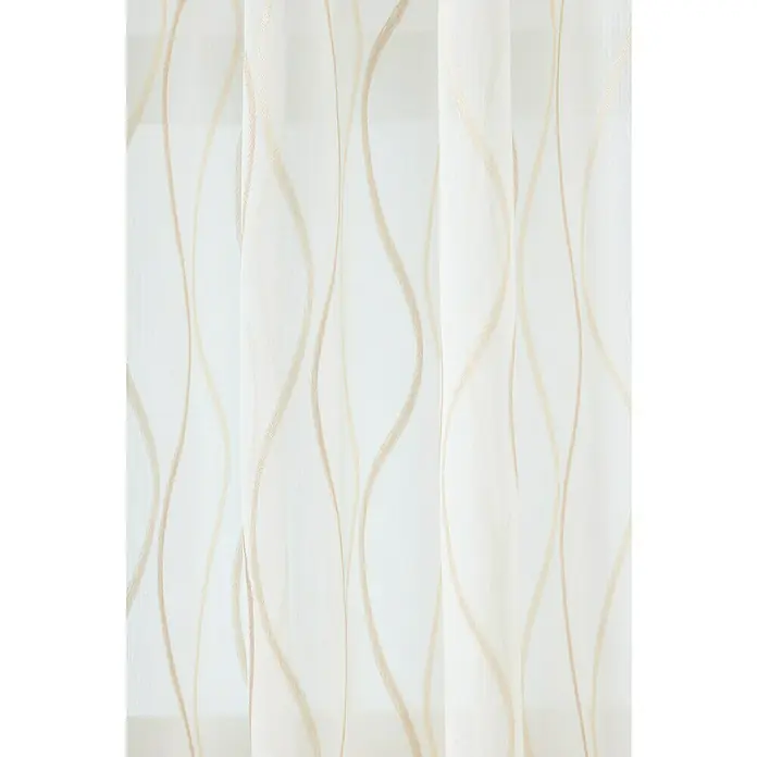 Visillo para ventana Selena - An x Al: 140 x 260 cm, 100% poliéster, Beige/Blanco - Detalle de una cortina con un elegante patrón ondulado, creando un ambiente sutil y elegante.