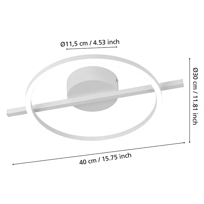 Eglo LED-Deckenleuchte Amandolo - 17 W, L x B x H: 40 x 30 x 6,5 cm, Weiß, Neutralweiß - Moderne weiße LED-Deckenleuchte in minimalistischem Design mit Kreis und geradem Balken.
