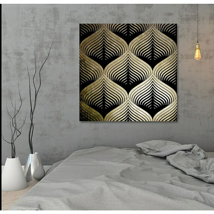 Glasbild - Illusion Gold, B x H: 40 x 40 cm - Kunstvolles Wandbild mit elegantem Gold- und Schwarzmuster, das jedem Raum einen Hauch von Luxus verleiht.
