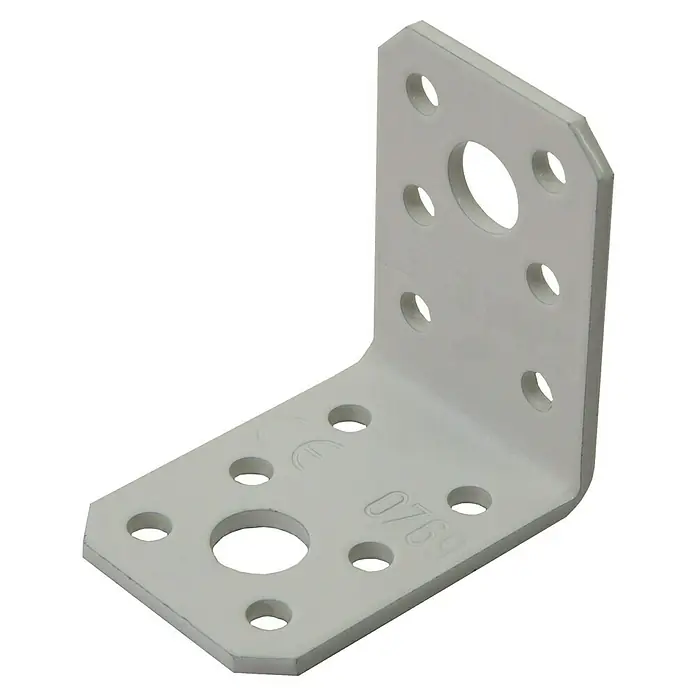 Stabilit Winkelverbinder - L x B x H: 50 x 50 x 35 mm, Weiß, Sonstige - Winkelverbinder aus Metall mit mehreren Löchern für Schrauben zur sicheren Befestigung, ideal für Möbelbau und Konstruktionen.