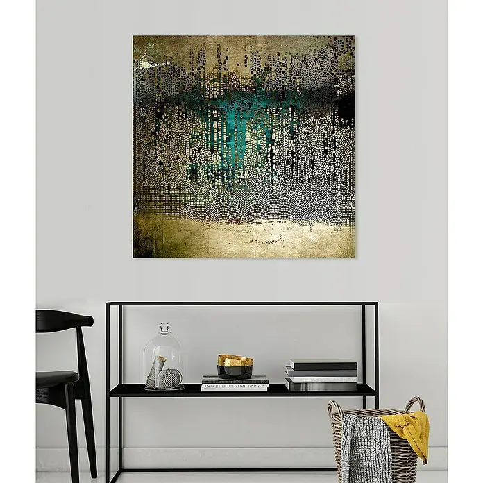Glasbild - Schlangenhaut Gold, B x H: 100 x 100 cm - Kunstvolles Wandbild mit abstraktem Muster, das jedem Raum einen Hauch von moderner Eleganz verleiht. Perfekt für stilbewusste Interieurs!