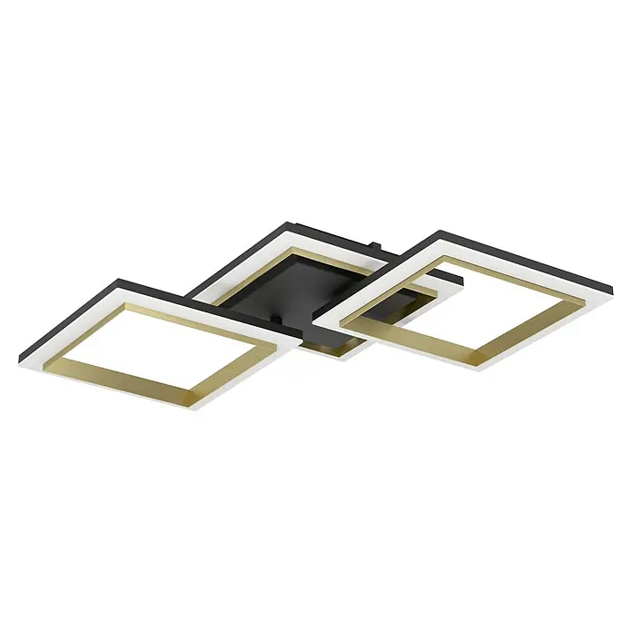 Eglo Calliera LED-Deckenleuchte Calliera - 20 W, L x B x H: 59,5 x 31 x 9 cm, Schwarz, Messing, Neutralweiß - Moderne Deckenleuchte mit drei quadratischen Rahmen in Schwarz, Weiß und Gold. Elegantes Design für stilvolle Beleuchtung im Raum.