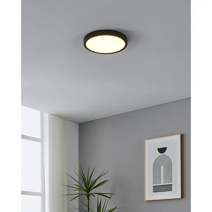 Eglo LED-Deckenleuchte Fueva 5 Sensor - 28,5 W, Schwarz, Warmweiß, Durchmesser: 28,5 cm - Moderne Deckenleuchte in Schwarz mit warmweißem Licht, ideal für stilvolle Innenräume und energiesparende Beleuchtung.