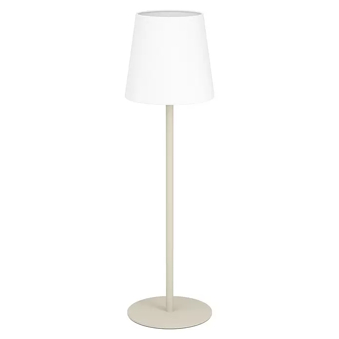 Eglo LED-Tischleuchte Fiorana - 40 W, Weiß, Sandfarben, Weiß, Ø x H: 15 x 53 cm - Eine cremefarbene Tischlampe mit einem weißen konischen Lampenschirm.
