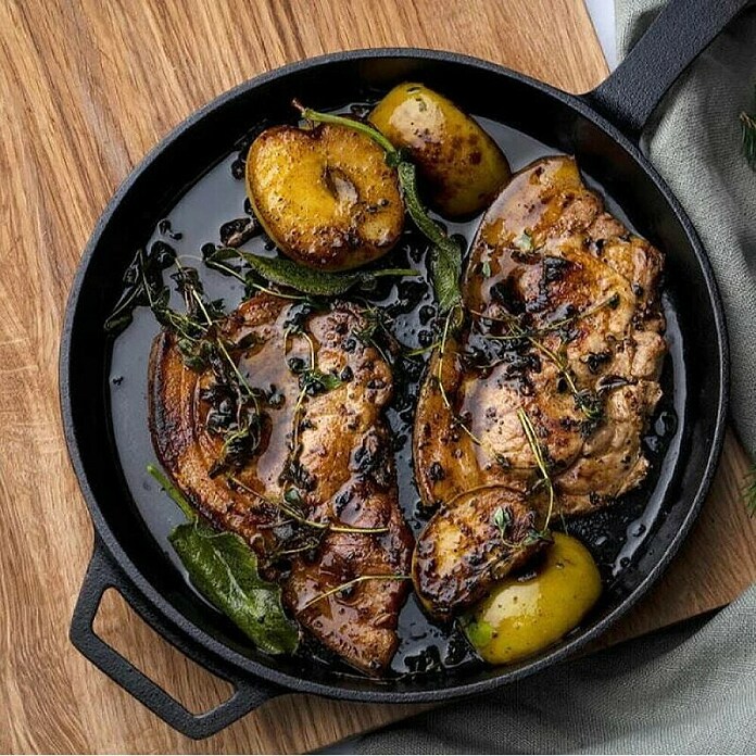 Ooni Tava za roštilj Skillet  (D x Š: 42 x 25 cm, Promjer: 25 cm, Visina: 4 cm, Lijevano željezo, drvo) | BAUHAUS