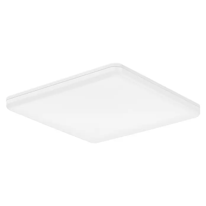 Eglo Castagneto LED-Deckenleuchte - 20 W, L x B x H: 31 x 31 x 4 cm, Weiß, Warmweiß - Nahaufnahme einer quadratischen, weißen Deckenleuchte, die ein modernes und minimalistisches Design aufweist. Ideal für moderne Wohnräume.