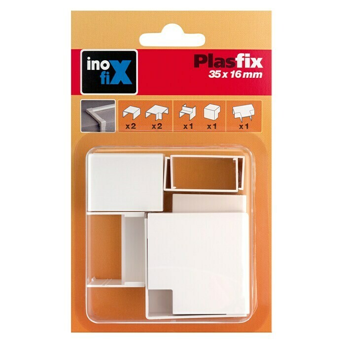 Inofix Plasfix Kit de accesorios para canaleta (Blanco, An x Al: 3,5 x 1,6 cm, 7 uds.)