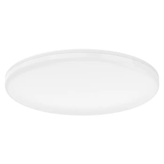 Eglo Castagneto LED-Deckenleuchte rund - 20 W, Ø x H: 31 x 5 cm, Weiß, Warmweiß - Nahaufnahme einer weißen, runden Deckenleuchte. Das schlichte Design sorgt für eine dezente Beleuchtung im Raum.