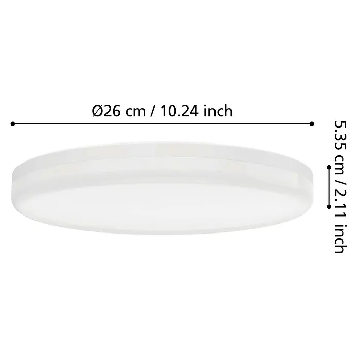 Eglo Castagneto LED-Deckenleuchte rund - 16,5 W, Ø x H: 26 x 5 cm, Weiß, Warmweiß - Abmessungen der runden, flachen, weißen LED-Deckenleuchte: Durchmesser 26 cm, Höhe 5,35 cm.