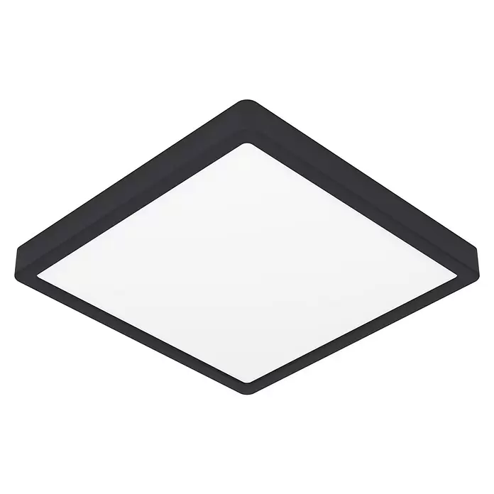 Eglo Fueva 6 LED-Panel - 13 W, L x B x H: 29 x 29 x 2,5 cm, Schwarz, Warmweiß - Quadratische LED-Deckenleuchte mit dunkelgrauem Rahmen und weißer Abdeckung.