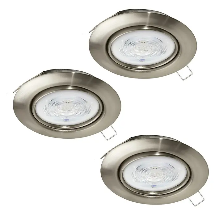 Eglo LED-Einbauleuchten-Set Favazzina - 4 W, Warmweiß, Nickel, Durchmesser: 8,8 cm - Deckenleuchten aus gebürstetem Nickel mit LED-Leuchtmittel, ideal für moderne Innenräume, die sowohl Stil als auch Funktionalität suchen.
