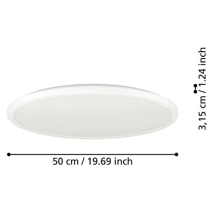 Eglo LED-Deckenleuchte Rovito-R - 16,8 W, Weiß, Warmweiß, Durchmesser: 50 cm - Abbildung einer runden LED-Deckenleuchte mit den Maßen 50 cm Durchmesser und 3,15 cm Höhe.