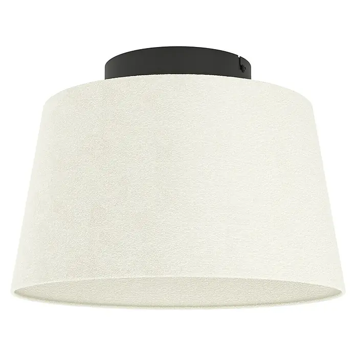 Eglo LED-Deckenleuchte Febres - 60 W, Schwarz, Weiß, Durchmesser: 35 cm - Eine Nahaufnahme einer modernen, zylindrischen Deckenleuchte mit einem weißen Lampenschirm und einer schwarzen Deckenbefestigung.