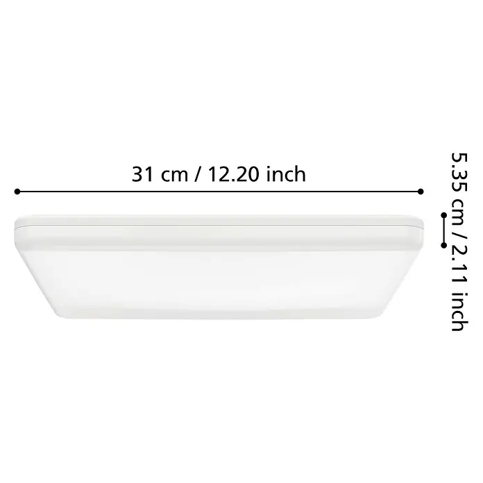Eglo Castagneto LED-Deckenleuchte - 20 W, L x B x H: 31 x 31 x 4 cm, Weiß, Warmweiß - Abmessungen der Deckenleuchte: 31 cm Länge, 5,35 cm Höhe.