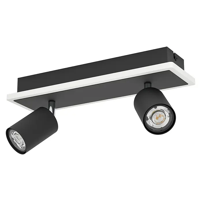 Eglo LED-Einbauleuchte Rimbocchi - 12 W, L x B x H: 34 x 10 x 14 cm, Schwarz, Warmweiß - Eine moderne, schwarze Deckenleuchte mit zwei individuell einstellbaren Strahlern und einem eleganten, weißen Rand.